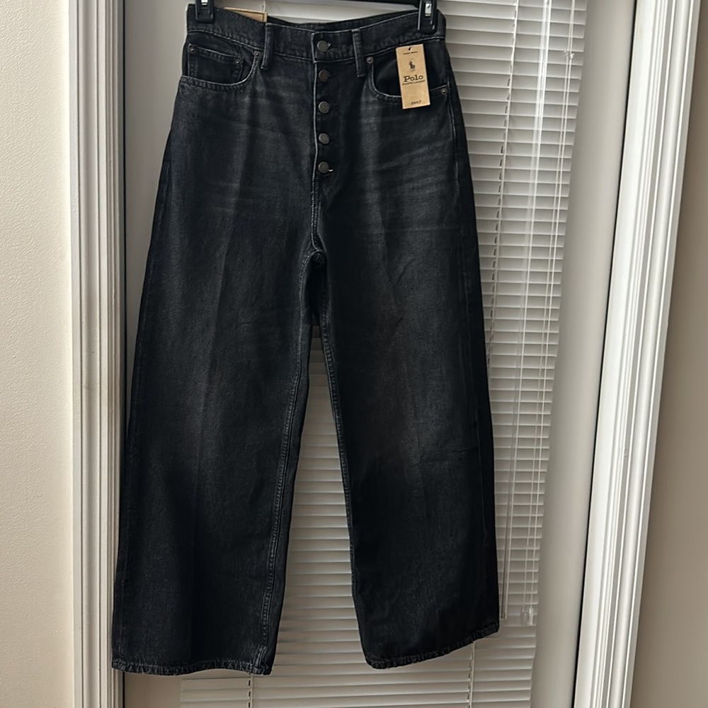 Polo Egyptian Cotton Wide Leg Crop Angelou Wash Button Fly Jeans